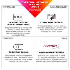 OMEN Transcend 31.5 inch UHD 240Hz OLED Gaming Monitor  - OMEN Transcend 32